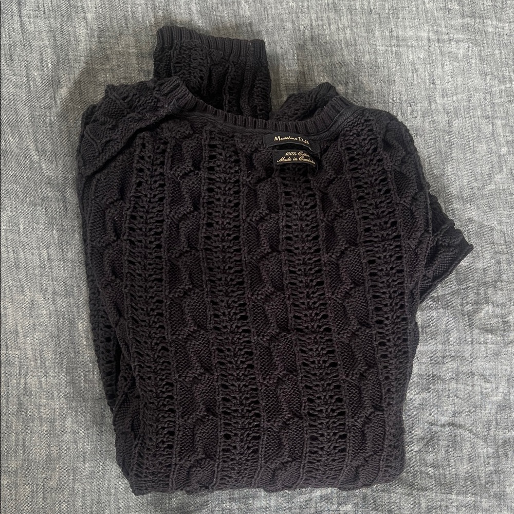 Massimo Dutti Black Cable Open Weave Sweater